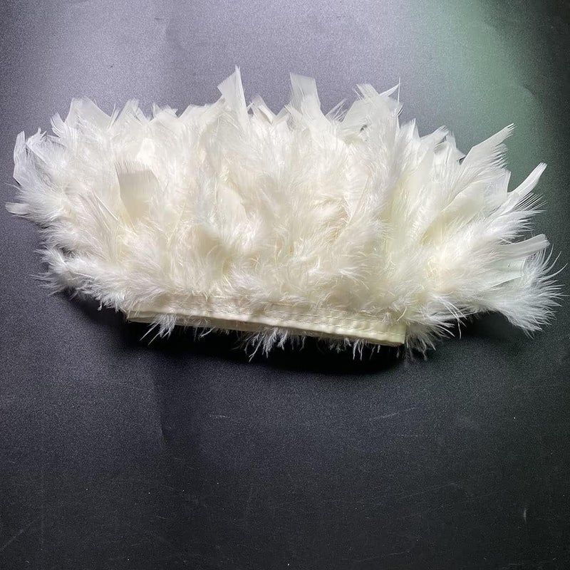 Shekyeon Turkey Feathers Fringe Trim for Party Clothing DIY Sewing Crafts Decoration Pack of 2 Yards (Ivory) - Image 4